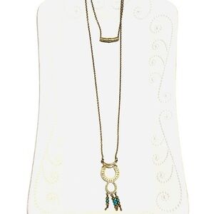 2/$15 - Boho Double Hoop Drop Necklace - Turquoise